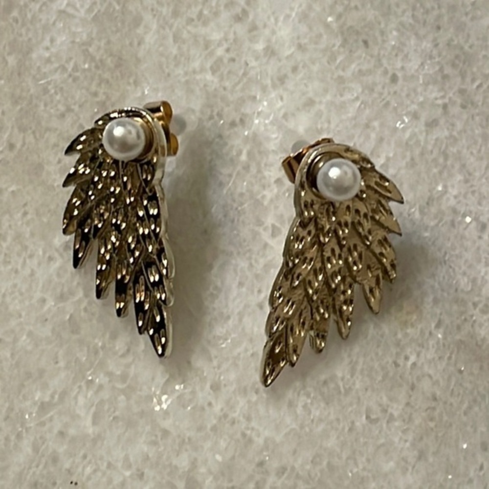 Angel Wings earrings goldtone interchangeable stud earring jewelry OS